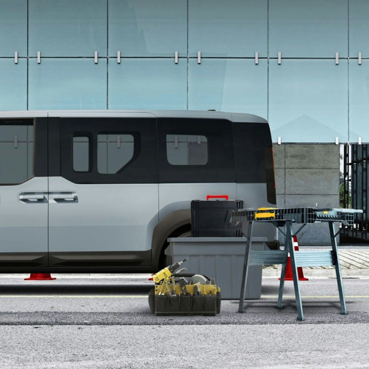 Das als Mehrzweck-Lieferwagen konfigurierte Kia PBV Fahrzeug eignet sich für Einsätze in den Bereichen Bauwesen, Reparaturen und Facility Management.